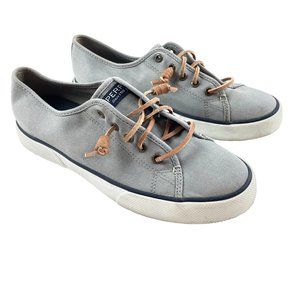 Sperry Women's Pier View Gray Topsiders Sneakers Leather Laces Sz 7.5